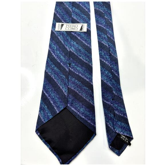 PIERO COMO Men's 100% Silk Blue & Purple Pattern Neck Tie - Picture 3 of 3